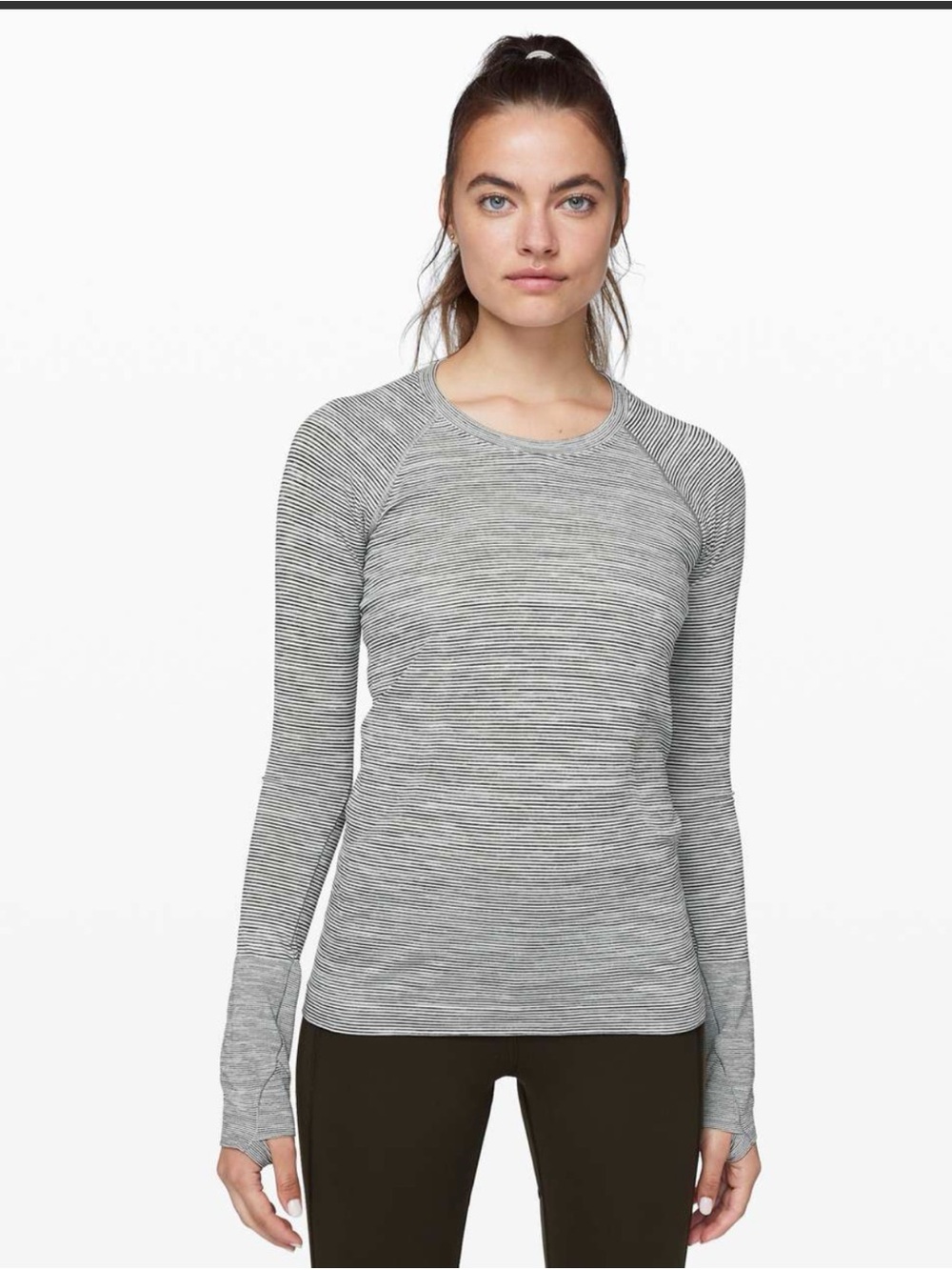 lululemon athletica swiftly speed heathered Light Gray Long-Sleeve Active Tee